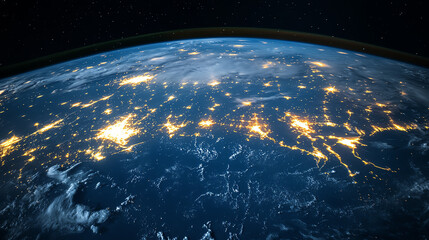 Obraz premium City lights visible on Earth from space, human connection visualization