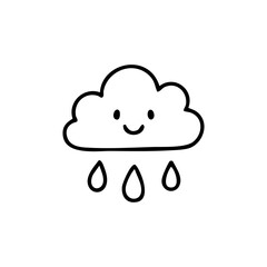 Happy cloud shedding three raindrops; outline only