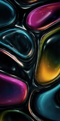 Abstract glossy fluid shapes with vibrant colors and reflections background