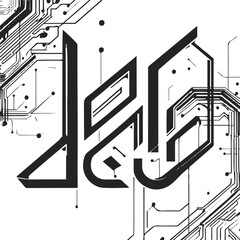  futuristic 2026 typography surrounded by abstract digital line grids, circuit-like design elements, minimal vector black line art, white background