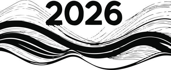 minimalist black line art typography of number 2026 combined with geometric abstract shapes like circles, triangles, and grids, clean white background, modern vector design 1.