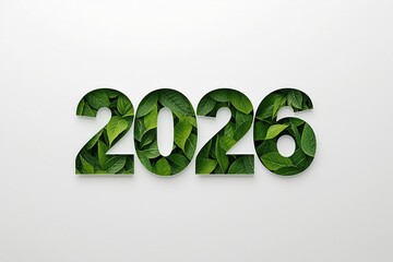 2026 new year text banner poster background with leaf texture pattern for graphic design resource