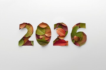 2026 new year text banner poster background with leaf texture pattern for graphic design resource