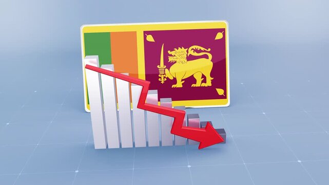 Sri Lanka Flag and Bar Chart Graph Showing Decreasing Values a Red Arrow Economic Crisis Concept