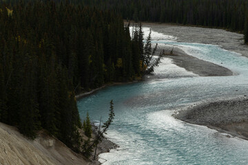Braided turquoise river in Jasper National Park, Canadian Rockies
