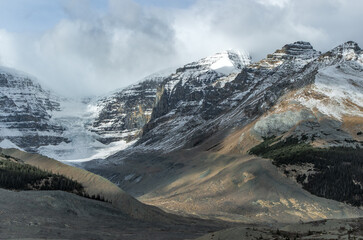 Glacier on steep cliffs in Jasper National Park, Canadian Rockies