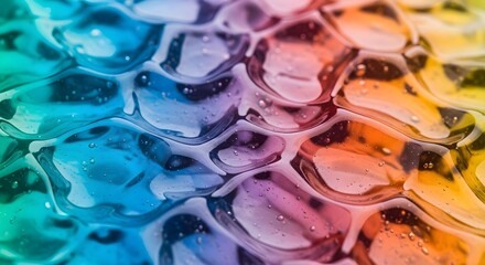Colorful water droplets on textured background in rainbow hues  