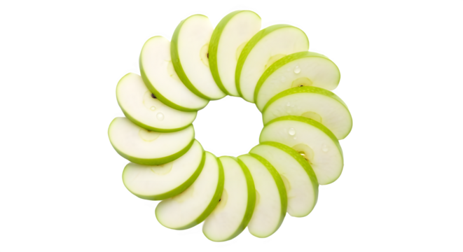 Green apple slices arranged in a circle isolated on transparent background