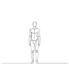 Minimalist Continuous Line Drawing of a Standing Male Figure on White Background
