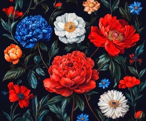 Handmade indigo watercolor flowers come together in a seamless summer pattern