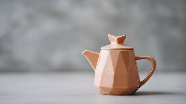 Low polygon ceramic teapot radiates serene charm, inviting moment of calm in its minimalist elegance