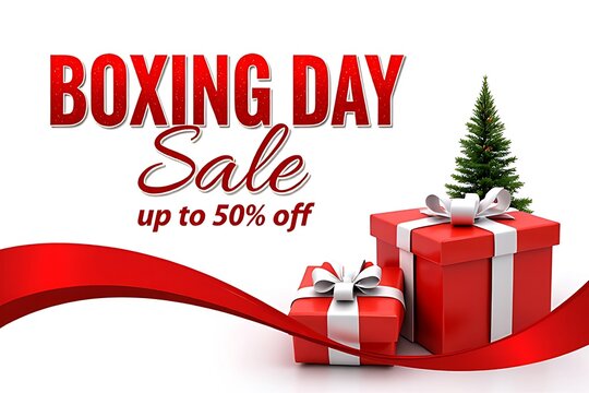 Boxing day sale with 50 off isolated on white background