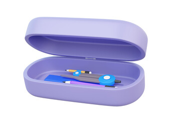 Open pencil case icon isolated on transparent png background. product box tool stationary design. 3D render illustration