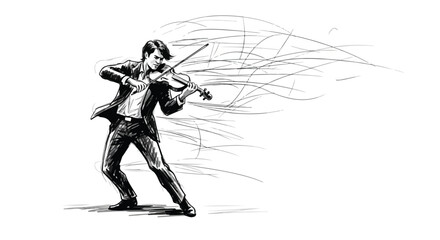 Fototapeta premium Conceptual illustration of violinist with flowing abstract lines in motion.