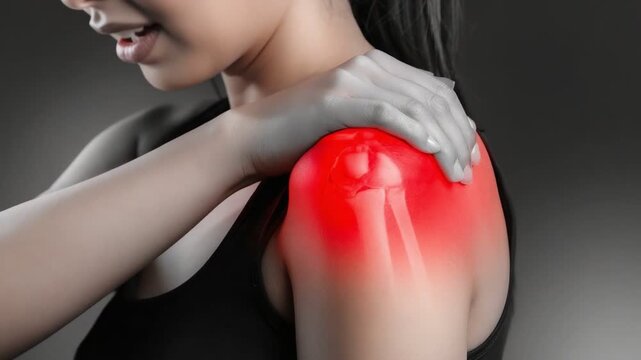 A close-up of a person holding their shoulder, highlighting pain relief techniques and physical therapy. The image captures the struggle of managing shoulder discomfort visibly.