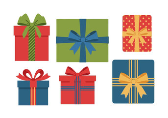 Colorful Gift Boxes with Ribbons and Bows, Festive Presents Illustration