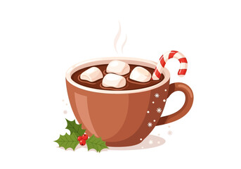 Festive Hot Chocolate Mug with Marshmallows and Candy Cane