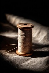 Vintage Wooden Thread Reel Under Spotlight