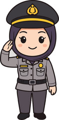 Cute Indonesian Female Police Officer Cartoon Vector