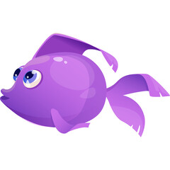 A Cute Purple Fish With Big Blue Eyes And Purple Fins Swims Underwater In The Ocean With A Translucent Background