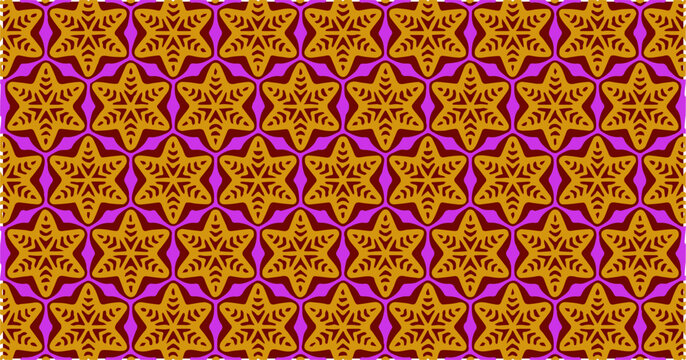 Vibrant magenta and yellow star-shaped geometric pattern with symmetrical repeating floral-like motifs for a bold decorative look.