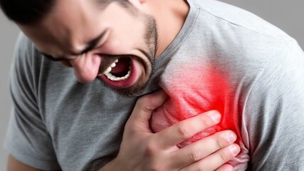 A distressed man clutches his chest in pain, highlighting the importance of recognizing heart health and the emotional struggles associated with health issues and chronic condition