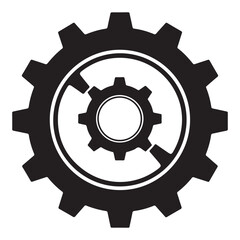 Black and White Two Gears Icon Symbolizing Industry and Mechanics