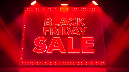 Glowing Red Neon Black Friday Sale sign dark background