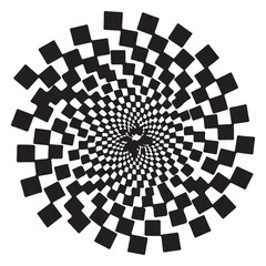 Abstract Optical Illusion with Spiraling Black and White Checkerboard Squares