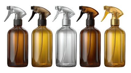 Empty transparent plastic spray bottle container cleaning tool with trigger nozzle hygiene supply close up isolated on white background