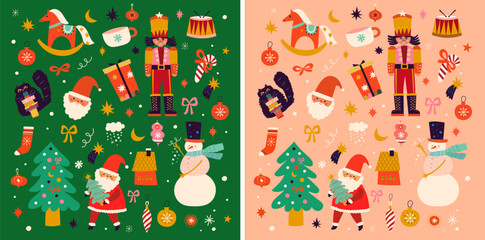 Square cards. Christmas decorative illustrations 