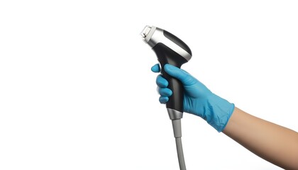 Hand in Glove Holding Laser or IPL Handpiece &ndash; Aesthetic Treatment Copy-Space