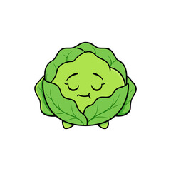 Cute cartoon cabbage character with peaceful expression isolated on white background