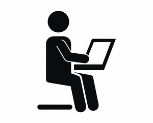 Office worker using laptop icon silhouette vector isolated on white background