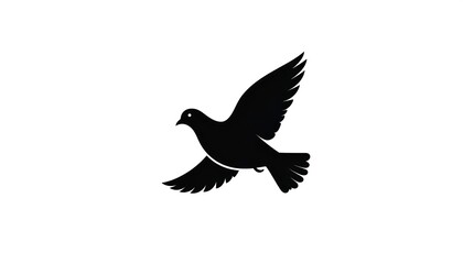 Obraz premium Black silhouette of a flying dove, representing peace and freedom