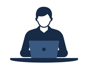 Office worker using laptop silhouette vector isolated on white background