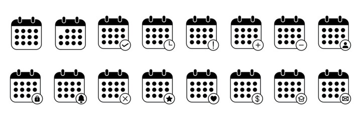 Calendar icon set collection. Calendar icon collab other icons. Important day calendar icon. Vector illustration