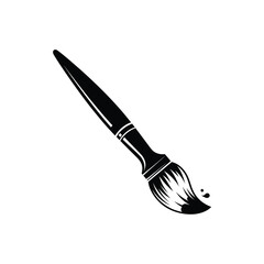 Paintbrush black and white vector icon with paint drop, art tool.