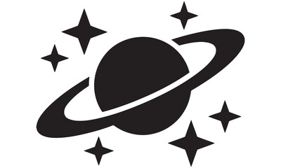 Ringed Planet with Stars – Minimal Space Silhouette Vector .