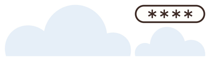 Cloud shapes paired with a password field signify secure digital storage. Ideal for cybersecurity, data management, technology, online safety, privacy, storage systems, secure access. A simple flat
