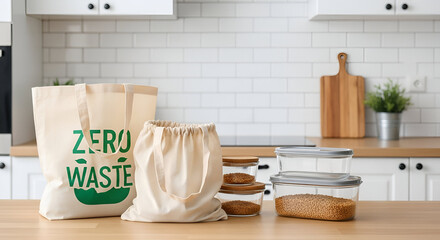 Contemporary kitchen interior design featuring wooden table with essential kitchen utensils