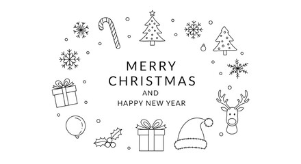 Hand drawn christmas wreath with gifts and ornaments isolated on transparent background