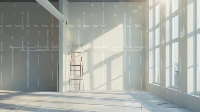 Video A ladder stands in the center of a room, ready for use