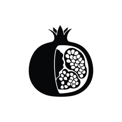 Pomegranate fruit sliced open showing juicy arils icon graphic