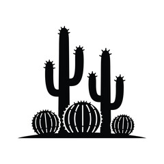 Stylized saguaro and barrel cacti group desert plant silhouette