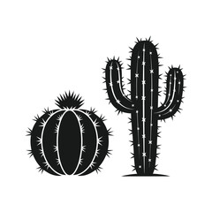 Black cactus silhouettes desert plants graphic design element.