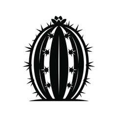 Stylized black and white barrel cactus illustration icon vector