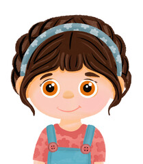 Cute Girl with Blue Headband PNG | Cartoon Character Illustration | Children Clipart