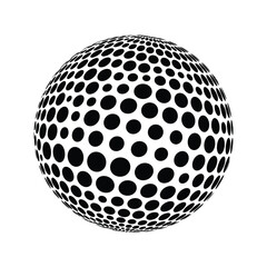 Abstract black and white dotted sphere with halftone pattern design