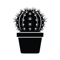 Potted cactus plant silhouette icon vector graphic illustration